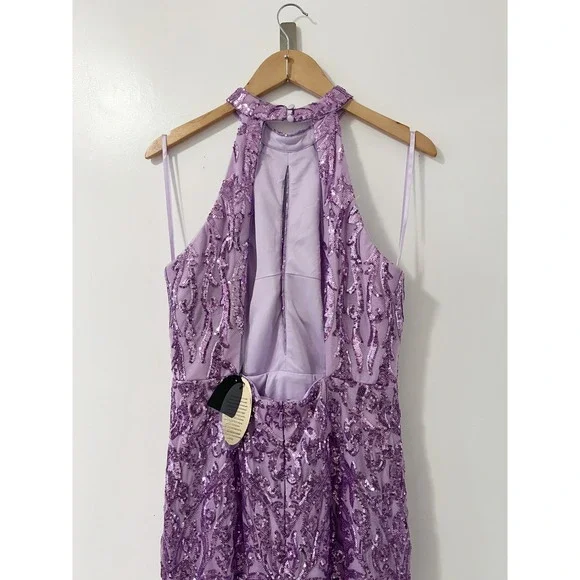 Bariano Australia Lavender Sequin Halter Neck Maxi Gown Formal Evening Dress 10 - Picture 5 of 11
